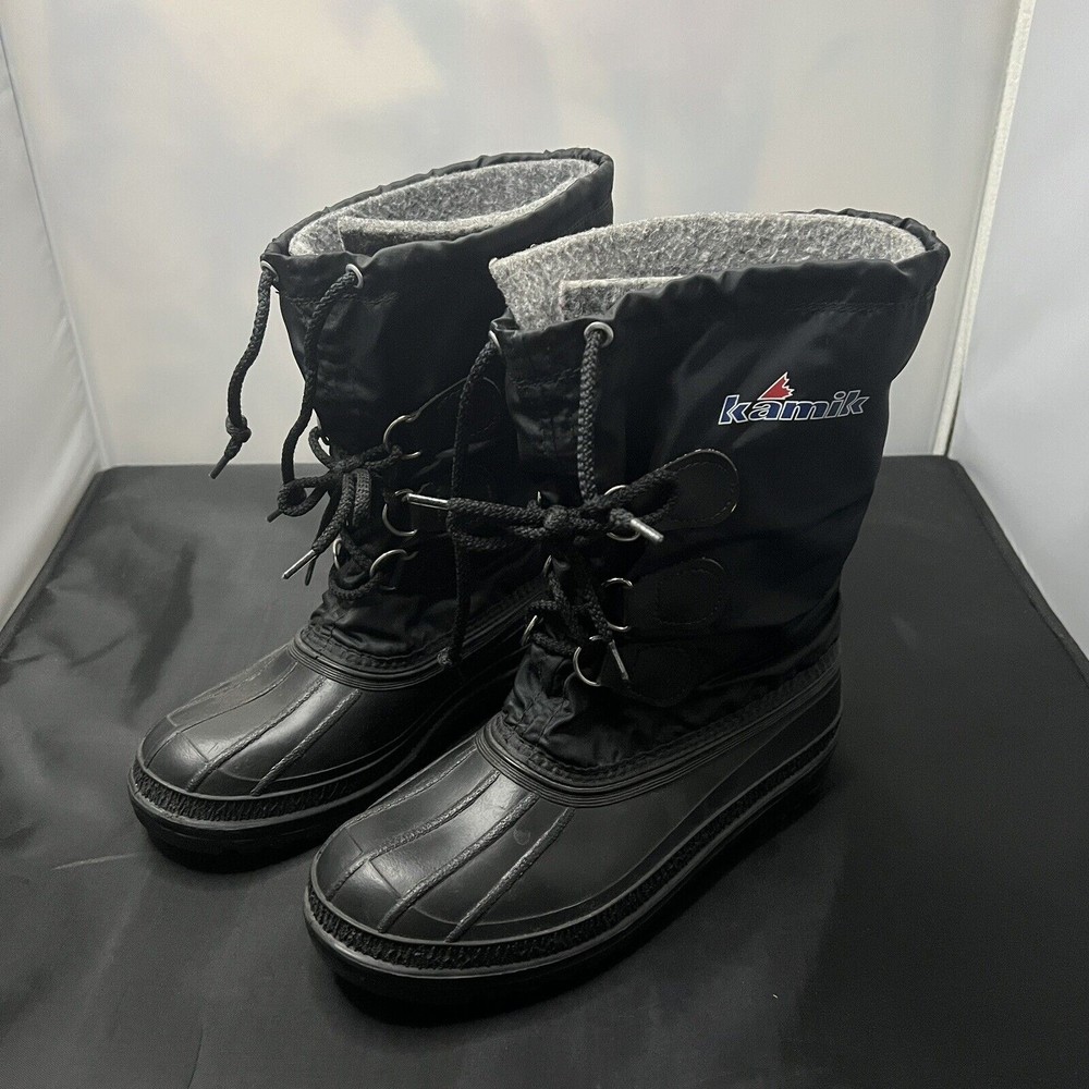 KAMIK Winter Snow Boots Waterproof Black Insulated Liner Mens Size 6
